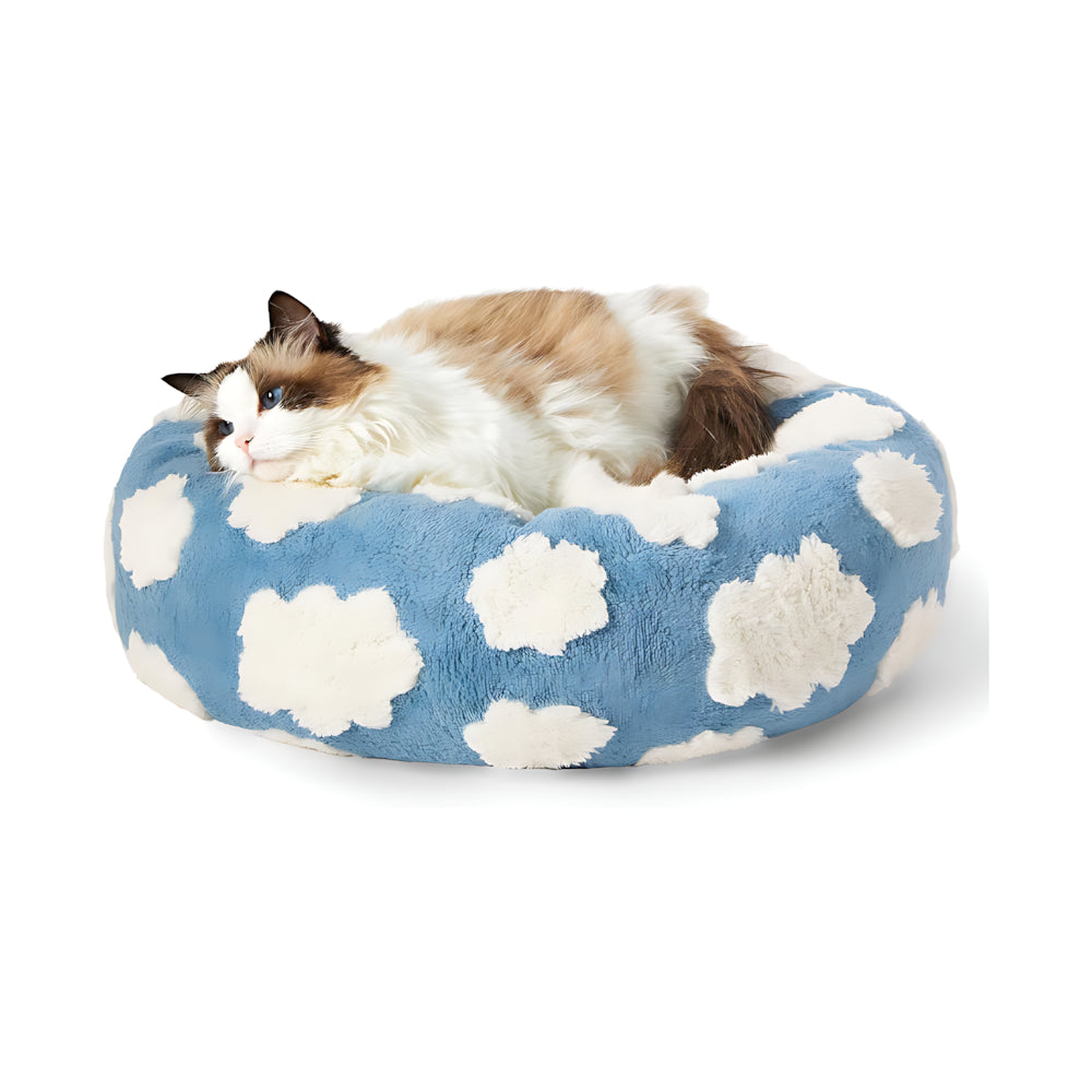 Round Donut Bed for Indoor Cats and Small Dogs