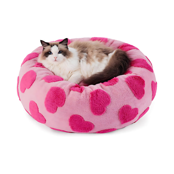 Round Donut Bed for Indoor Cats and Small Dogs