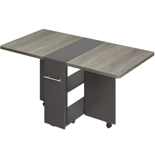 Folding Dining Table with Wheels and Storage Racks – Space-Saving Kitchen Table